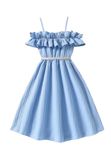 Floerns Girl's Summer Short Dress Cold Shoulder Ruffle Trim Birthday Graduation A Line Dresses