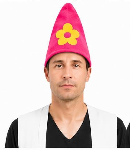 The Dragons Den Adults Garden Gnome Pointy Hat With Flower Decoration Fancy Dress Headwear [Pink]
