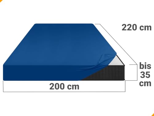 npluseins Jersey Spannbetttuch Baumwolle, 200x220 cm, Royalblau – Ansicht 3