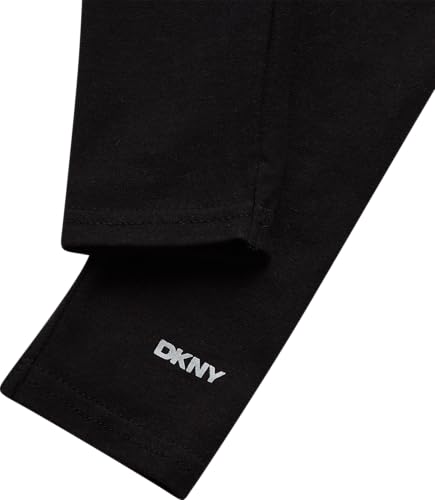 Image of DKNY Girls' Vest Set - 3 Piece Button Down Quilted Puffer Vest Long Sleeve Shirt and Flare Leggings Set (Sizes: 2T-6X)