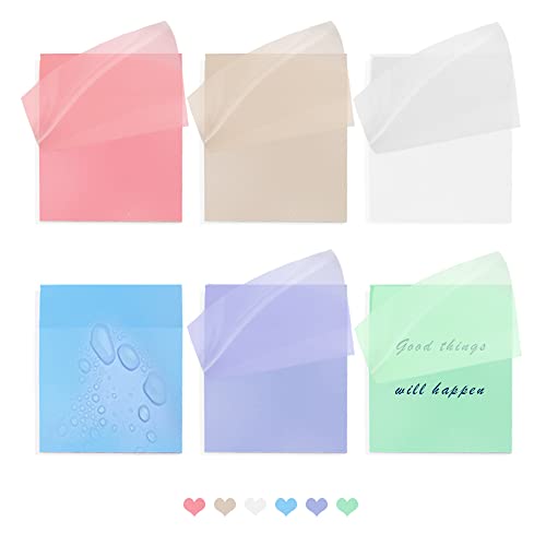 300 Pzs Notas Adhesivas Transparentes,Notas Adhesivas Removibles Translúcidas, Notas Autoadhesivas Reutilizables Impermeables para Oficinas, Hogares y Estudiantes(6 Colores, 75x75mm) Cover