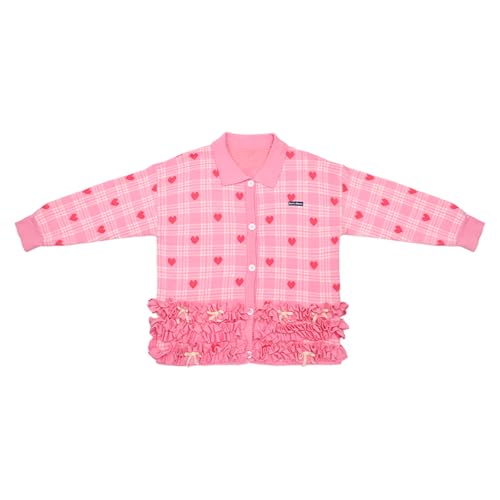 Girls' Knitwear, Long Sleeve Knit Cardigan, Heart Print Jumper Pink3