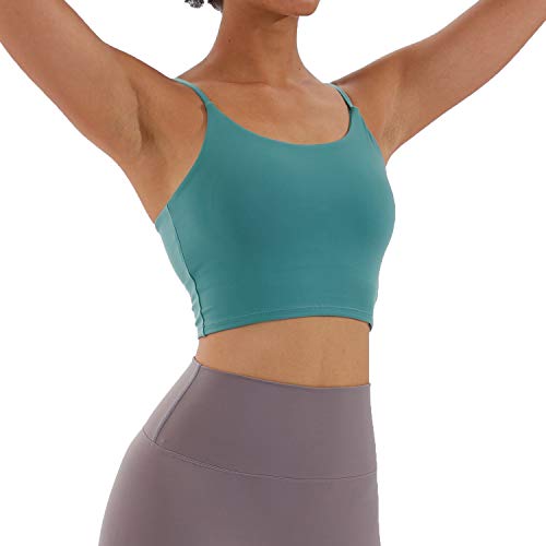 Image of Women's Strappy Stretch Sports Bra Longline Yoga Tank Top Fitness Bra Workout Camisole Crop Tops for Teen Girl