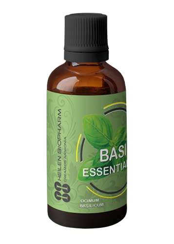 Image of Heilen Biopharm Food Grade Edible Tulsi (Holy Basil) Essential Oil - 50 mL Bottle Pack of 1, For Hair, Skin, Body Massage & Aromatherapy