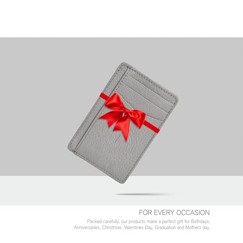Image of Oak Leathers Leather Slim Minimalist Wallet for Men & Women RFID Front Pocket Leather Card Holder Wallets (Grey)