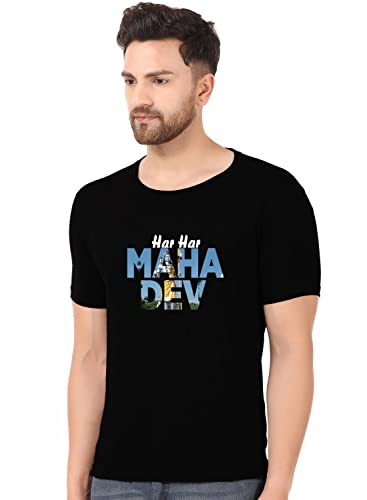 Image of prabhu bhakti Mahadev Image with Text Graphic Printed Tshirts Shiva Mahadev Tshirts Cotton Round Neck Half Sleeve Black T-Shirt for Men Boys Trendy Mahadev Tshirts