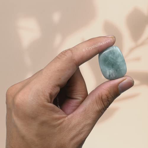 Image of Certified Aquamarine Crystal Healing Tumbled Stone, Natural Polished Crystals for DIY Crafts, Manifestation, Meditation, Pooja Feng Shui and Reiki Healing (30 Grams)