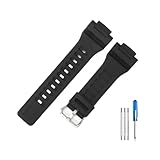 Compatibile con Casio AQ-S810W AEQ-110W TRT110 Cinturino for orologio nero da 18 mm con fibbia ad ago in acciaio inossidabile massiccio e interfaccia convessa(Black-Steel-K5)