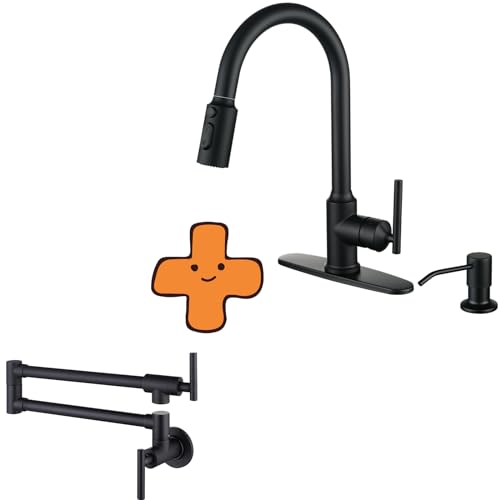 Robinet cuisine haut de gamme noir mat style pot filler avec distributeur savon