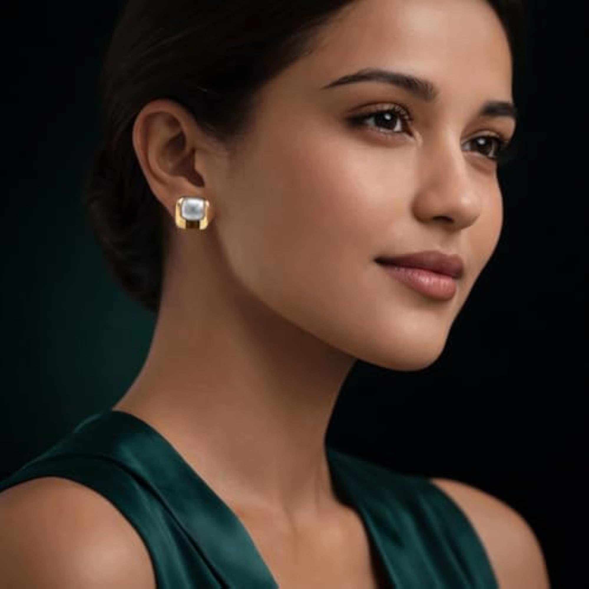 Women's Dual-Tone Cushion Square Stud Earrings, Gold & Silver Toned