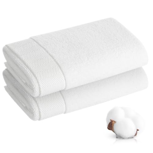 Hzesyd Hand Towel - 100% Cotton White Towels for Bathroom and Gym Dorm Room Essentials Soft Hand Towels Set of 2