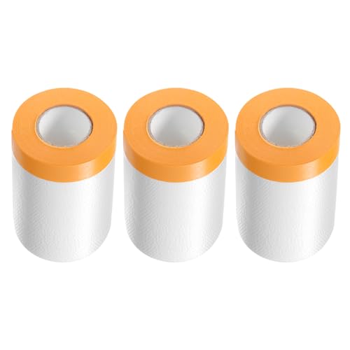 Image of HARFINGTON 3 Rolls Pre-Taped Masking Film 21.7 inch x65.6ft Tape and Drape Painters Plastic Drop Cloth Film with Tape Plastic Sheeting for Automotive Painting Covering