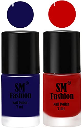 Image of Long Lasting Nail Polish | Nail Paint Combo 7 ml Each) - Set of 2 Dark Blue-Orange