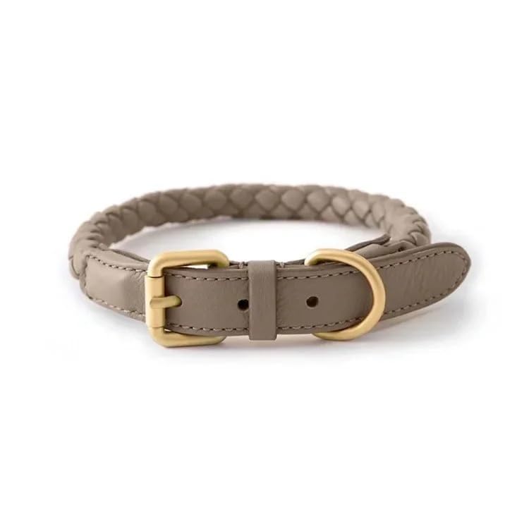 Collier pour chien en cuir tressé main gris L | Élégance et haute résistance