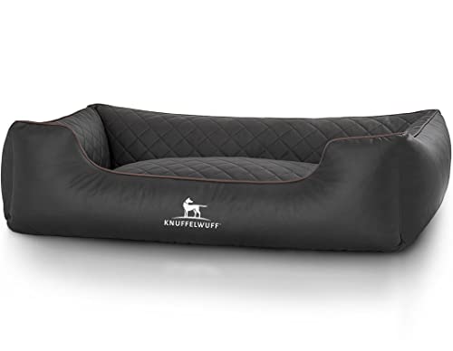 Knuffelwuff Orthopädisches Hundebett Madison aus laser-gestepptem Kunstleder XL 105 x 75cm Schwarz - abnehmbarer Bezug - leicht zu reinigen - für große, mittelgroße und kleine Hunde