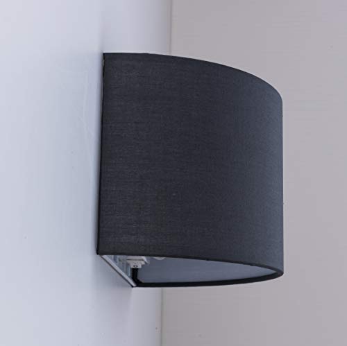 HARPER LIVING Indoor Wall Light with Switch, 1xE27 ES Wall Wash Lighting with Grey Semi-Circle Fabric Shade, Up and Down Wall Sconce Lamp, Ideal for Bedroom, Living Room, Hallway, Hotel