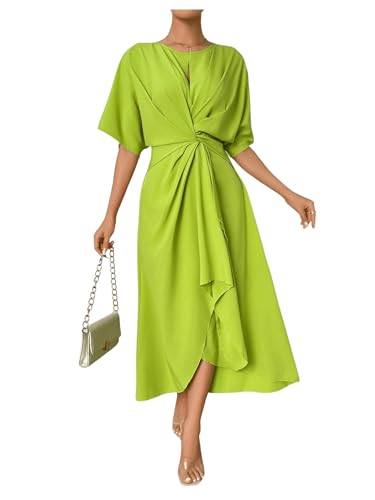 Image of Floerns Women's Twist Front Wrap Long Dress Crew Neck Dolman Short Sleeve Maxi Dress