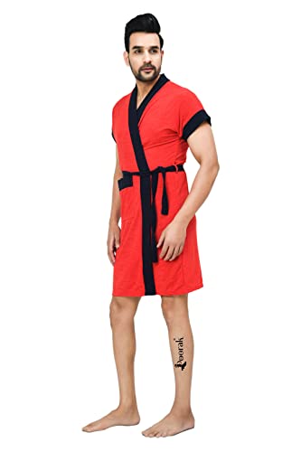 Image of Terry Bathrobe For Men Fit Upto 42 inches Red Navy