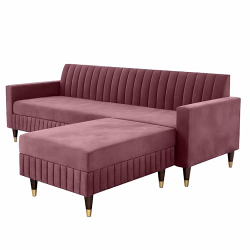 Image of AMATA Omega 4 Seater L Shape Mauve Colour Suede Velvet Fabric Sofa Set with Four Cushions Perfect for Home Office Guests Living Room (03 Move, Omega L Shape 4 SSEATER)(3 Year Warranty)