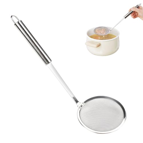10cm Schiumarola in Acciaio Inox, Colino Fritto con Manico, Setaccio Maglia Fine, Schiumarola a Ragno per Fritti, Evitare Schizzi Cucchiaio da cucina fine per Filtrare Grasso, Schiuma, Residui