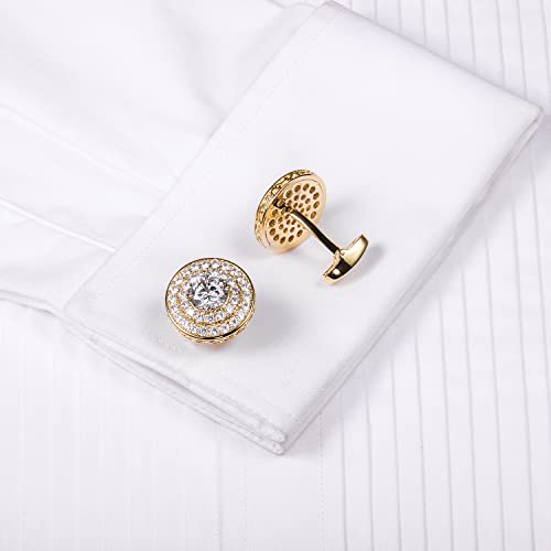 Image of HAWSON Cufflinks for Men, Gold Diamond Crystal Cufflinks for Groom Husband Personalized Gifts, Mens Formal Wedding Business Cufflinks, Luxurious Gorgeous Cuff Links French Shirt Accessories