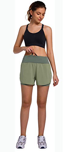 Ksmien Women's 2 In 1 Running Shorts - Lightweight Athletic Workout Gym Yoga Shorts Liner With Phone Pockets Green #TOP2