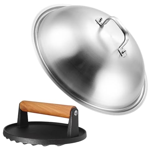 Griddle Accessories for Blackstone 12 Inch Heavy Duty Melting Dome with Round Cast Iron Smash Burger Press -Best fits for Blackstone Flat Top Griddle Grill (Basting Cover-Dome)