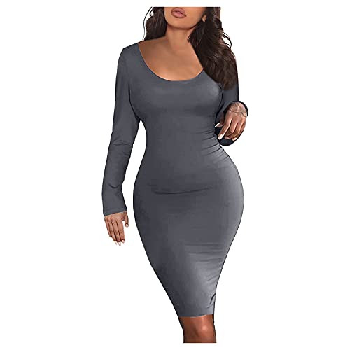 Robe d'été midi col rond et manches longues unie pour femme