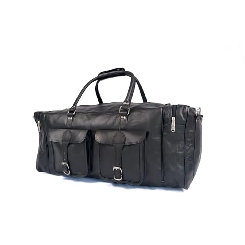 Vintage Goat Leather Duffle Bag, Brown, 28x12x12 Inches, Shoulder Strap, Top Handle, Travel Duffel with Interior Pockets (28 Inch)3