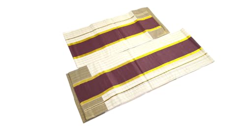 Image of Womens Kuthampully Set Mundu With Golden & Stripes Kara