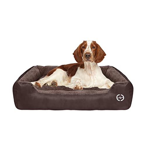 FRISTONE Dog Beds Panier orthopédique lavable pour chien de petite et grande taille en polaire Marron Taille XL 81 x 61 cm Cover