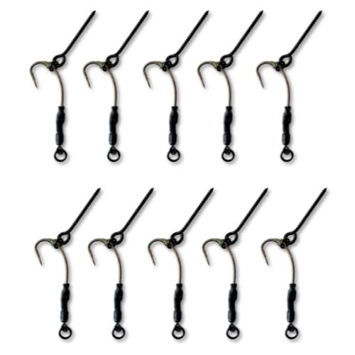 EUROKAN TACKLE 10x Ronnie Rigs Ready Tied – Hooks – Carp Fishing Spinner Rigs UK Made (10 x Large Screw, Size 8 barbelss (Small))