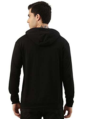 Image of Maniac Mens Printed Hooded Neck Full Sleeve Black and White Boxy Fit Cotton T-Shirt