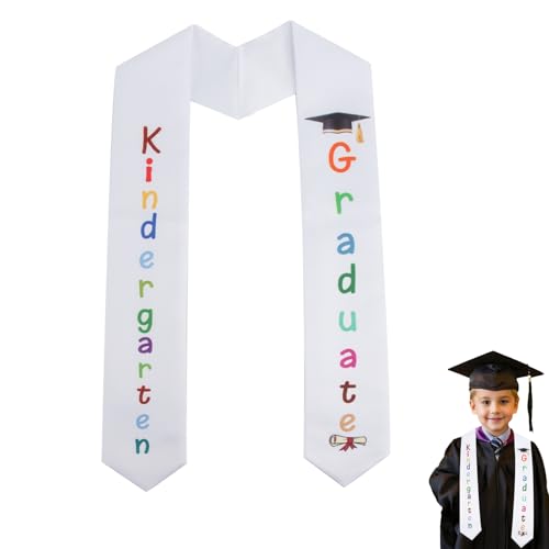 Kindergarten Preschool Graduation Stole Kindergarten Preschool Graduation Sash Unisex Kids Graduation Stoles Class of 2026 White Printed Stole Kindergarten Preschool Graduation Gifts for Kids