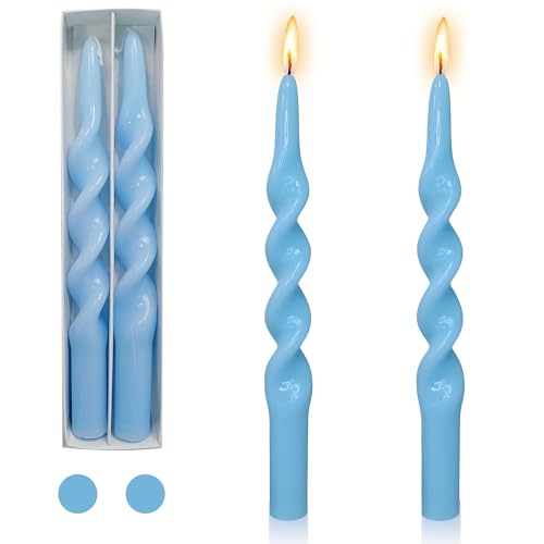 Bougies torsadées bleu azur faites main en cire de qualité pour table élégante