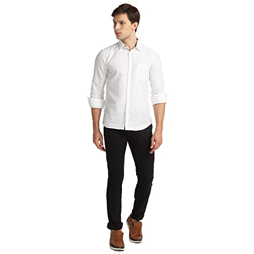 Image of Parx Men's Cotton Blend Plain+Dobby Pattern Low Rise Tapered Fit Flat Front Casual Trouser
