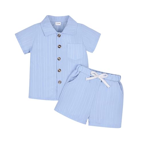Toddler Baby Boys Clothes Ribbed Button-Down Shirt Tops +Shorts Pocket Outfit 2 PCS set 12 Months-5T Without Tee