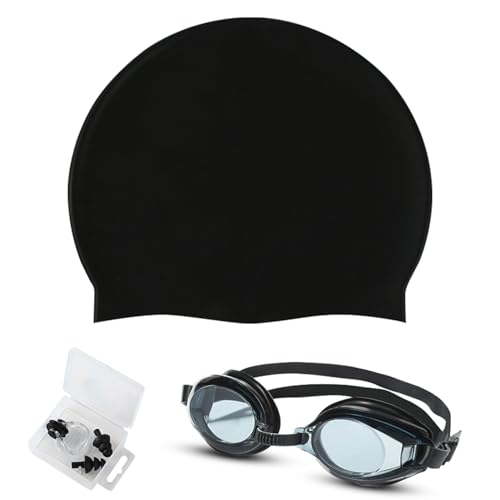 MagiSel Lunettes de Natation, avec Bonnet de Natation, Bouchon D'oreille et Pince-nez, Lunettes pour Enfants Anti-brouillard et Protection UV, pour Enfants de...