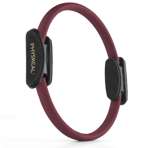PhysKcal Pilates-Ring, 15'' / 38cm Magic Circle mit Extra Dick Gepolsterten Griffen, Pilates-Ring zum Straffen von Oberschenkeln, Armen und Rumpf – inkl. Übungsposter (Pflaumenviolett)