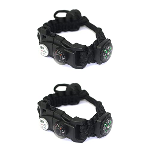 Braccialetto di sopravvivenza 10 in 1: paracadute papa, pin SIM, fischietto, luce LED, acciarino, bussola, chiusura regolabile, strumento a forma di T, scheda multitool, termometro.