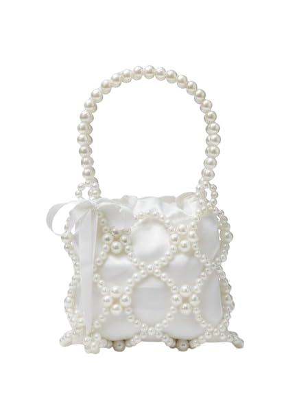 Luxury Faux Pearl Beaded Cage Handbag - Elegant White Satin Drawstring Evening Bag for Weddings, Bridal Showers, and Parties-image-7