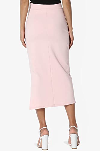 Themogan Women's Side Slit Ponte Knit High Waist Mid-Calf Pencil Skirt Light Pink S #TOP1