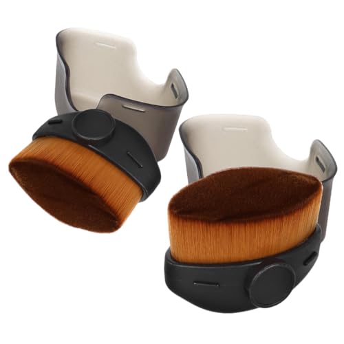 HOMSFOU Brocha de Base Ovalada Portátil con Funda Protectora, 2 Piezas Negras, Cerdas Suaves de Alta Densidad para Maquillaje Líquido, Corrector y Polvo, Herramienta Versátil para Uso