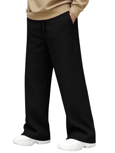 Image of Men's Black Wide Leg Track Pants | Oversized Baggy Loose Fit Trousers for Men | Casual Straight Fit Lower with Elastic Waist for Gym, Travel