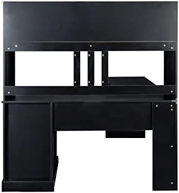 Bellemave L Shaped Desk with Hutch Wood Corner Computer Desk with Storage Drawers and Shelf Modern Home Office Desks L-Shaped Study Table Writing Desk Gaming Desk, Black