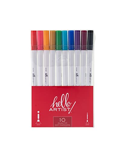 Image of Hello, Artist! Dual Tip Dot Markers, 10 Pieces, 2mm and 5mm Dot Tips, Bright and Vivid Colors