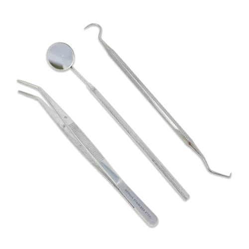 Cynamed -Dental Tools Dental Pick Oral Care Kit, Stainless Steel Dental Hygiene Kit Set, Tooth Scraper Tartar Dental Scaler Tweezers Mouth Mirror for Personal & Pet Oral Care Use (Pack 3)