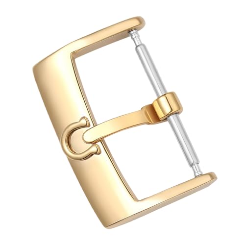 Imagen de ROUREOX Hebilla Reloj Acero Inoxidable Mate Cierre Ardillón Herradura Vintage Repuesto Correa Cuero para Omega-Oro 20mm