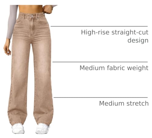 Image of FUNUCA Straight Leg Jeans for Women,High Waisted Wide Leg Loose Microelastic Boyfriend Denim Pants