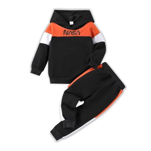 Image of 2-6T Toddler Baby Boy Clothes Long Sleeve Hooded Pullover Colorblock Sweatshirt + Pants 2pcs Fall Winter Outfit Set
